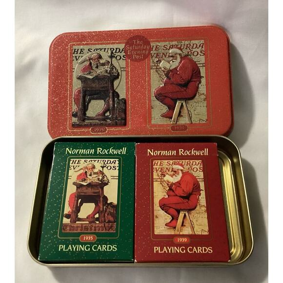 VTG 1998 norman rockwell saturday evening post santa playing cards - Picture 2 of 4